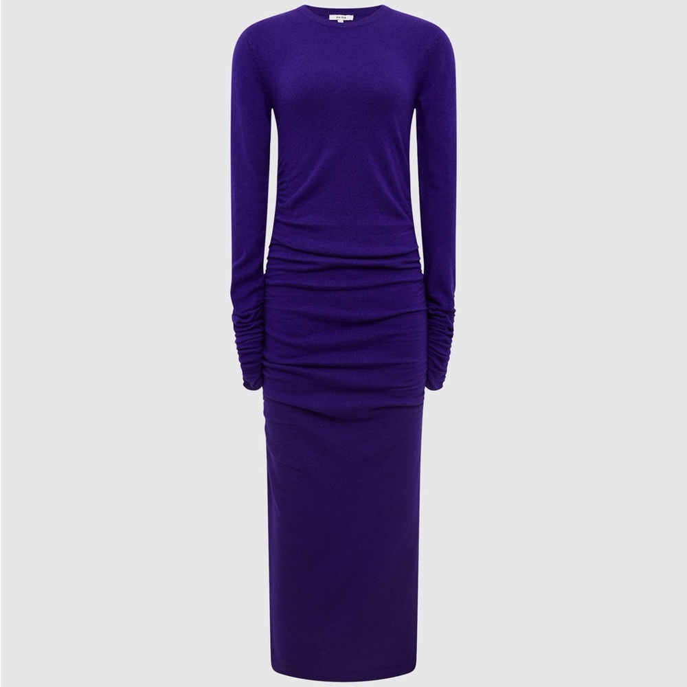 New REISS Charley Ruched Midi Dress in Purple Size Mediun